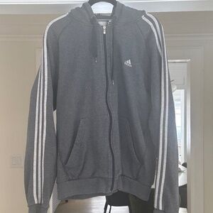 Men's - ADIDAS - Sporty Grey 3-Stripe Zip Hoodie, Everyday Wearable - Size XL